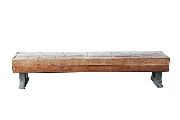 old vintage wood bench against white background