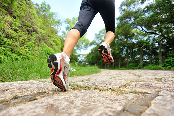 istock Runner athlete legs running on forest trail. 511866763