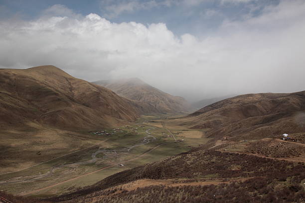 Mountains and Larung valley around  Seda Larong Wuming Buddhist Institute. Seda Larong Wuming Buddhist Institute is the World’s Largest Tibetan Buddhist Institute in Larung valley, Seda county, Garze (Ganzi) Tibetan Autonomous Prefecture, Sichuan, Province, China. 