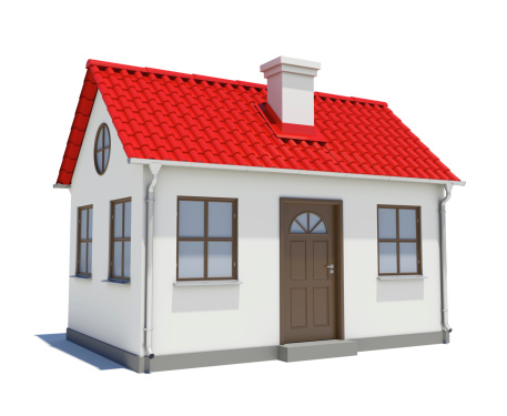 House with red roof on a white background