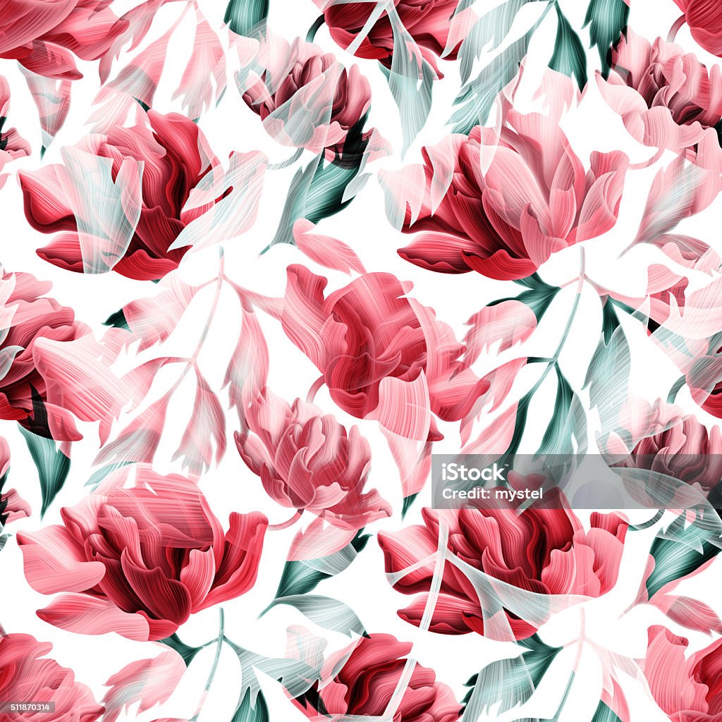 Seamless tropical flower, plant and leaf pattern background Seamless tropical flower, plant and leaf pattern backgroundSeamless tropical flower, plant and leaf pattern backgroundSeamless tropical flower, plant and leaf pattern background Botany Stock Photo