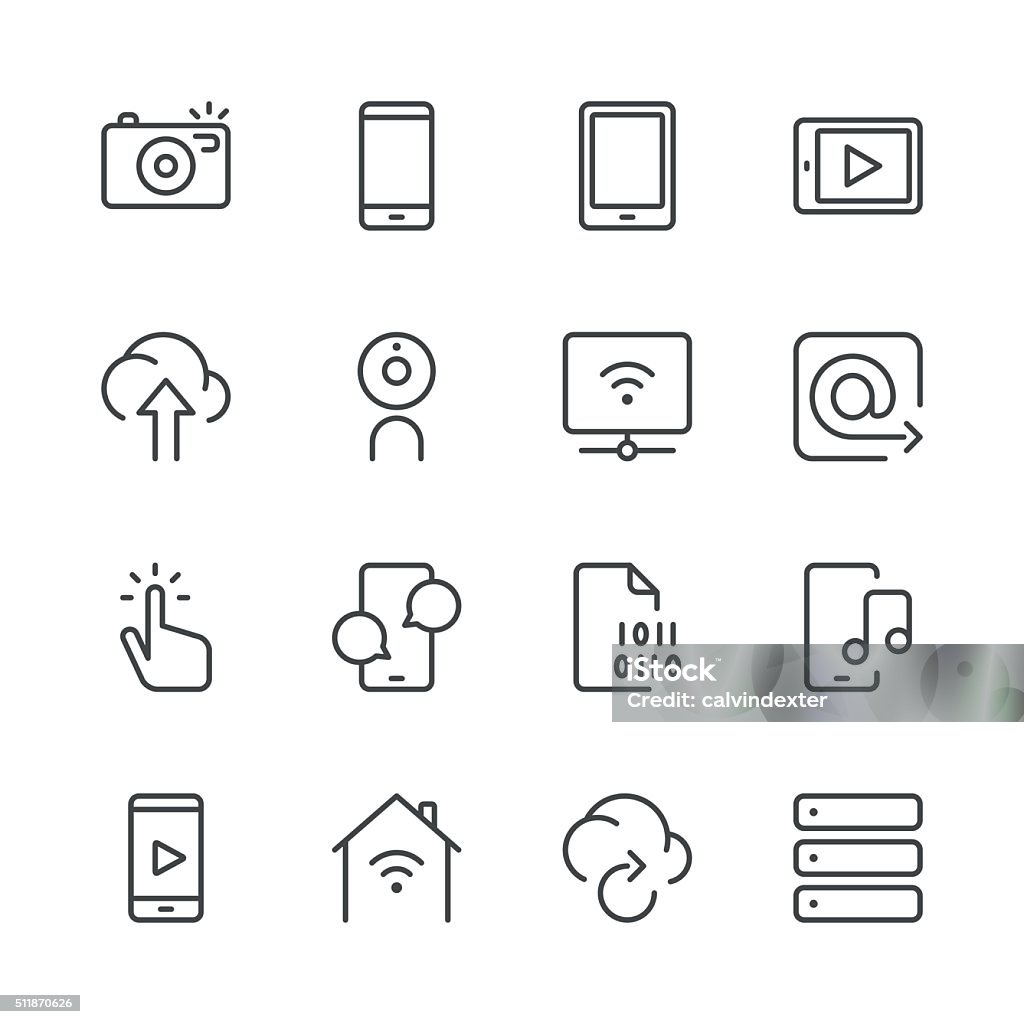 Digital Communications Icons set 1 | Black Line series Set of 16 professional and pixel perfect icons ready to be used in all kinds of design projects. EPS 10 file. Icon Symbol stock vector