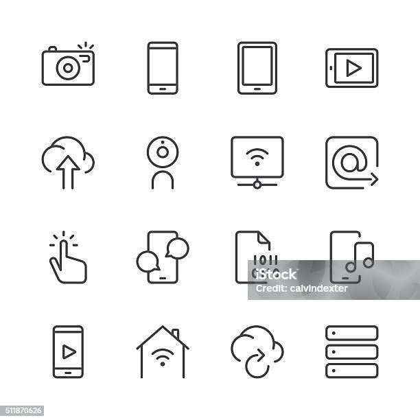 Digital Communications Icons Set 1 Black Line Series Stock Illustration - Download Image Now