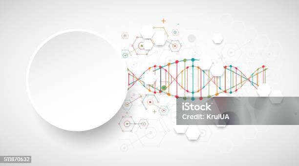 Vetores de Ciência Modelo Bandeira Com Um Dna Moléculas e mais imagens de DNA - DNA, Dados, Abstrato