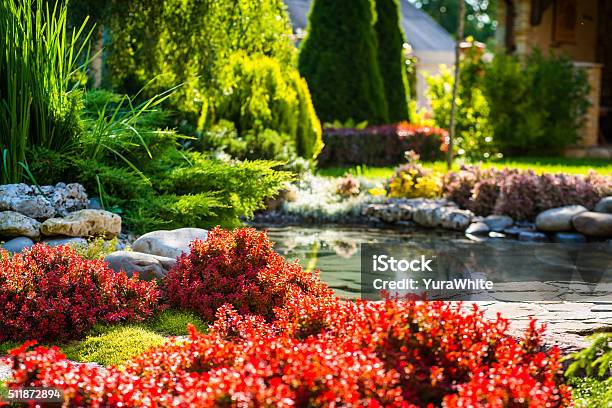 Landscape Design Stock Photo - Download Image Now - Yard - Grounds, Pond, Lake