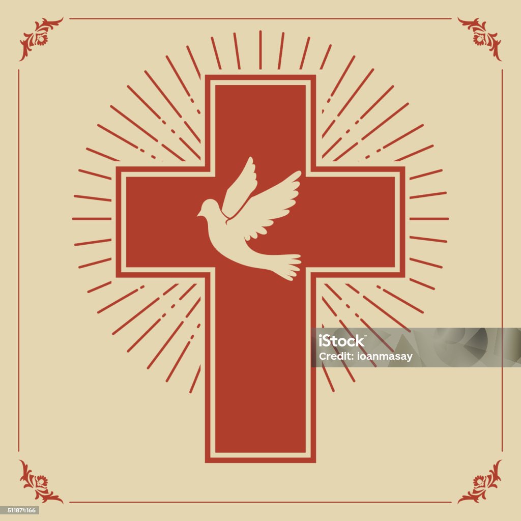 Dove and cross dove and a cross on a light light background. Religion. catholic design. Church emblem template. Vector illustration. Dove - Bird stock vector