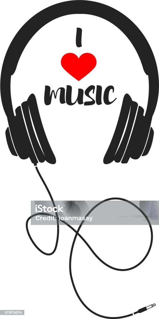I love music I love music. Stereo headphones with phrase "I Love Music". Vector design element. Headphones stock vector