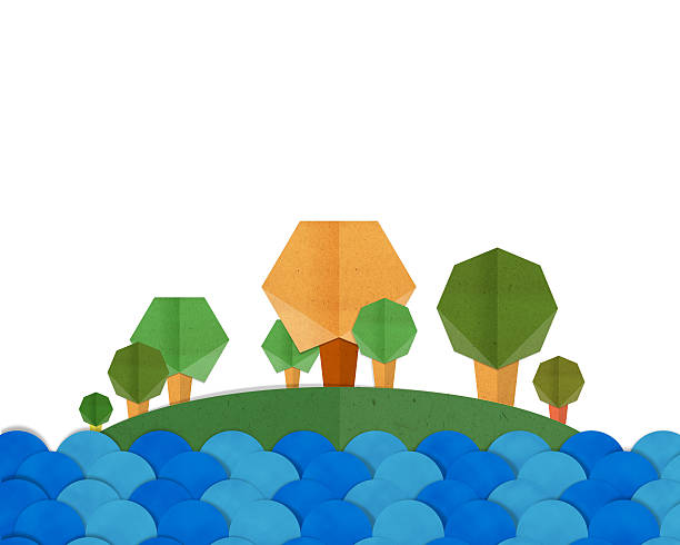 Forest Trees and Blue River Landscape Paper craft.