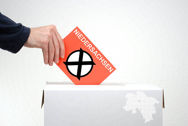 Elections in german region Niedersachsen Elections in german region Niedersachsen - Ballot Box and red envelope lower saxony stock pictures, royalty-free photos & images