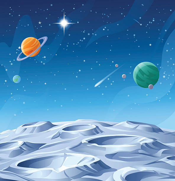 ilustrações de stock, clip art, desenhos animados e ícones de planetas e os asteróides - espaço para texto
