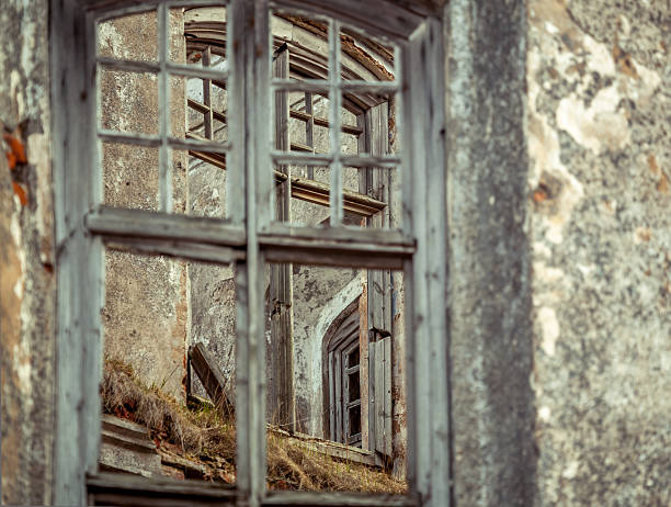 Old Window Without Glass In Ruined Church