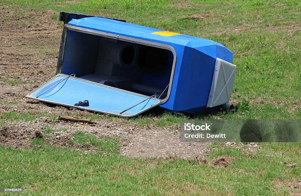 Toilet port a john fallen outdoor blue Toilet Portable Toilet Stock Photo