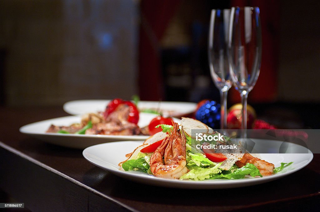 Tasty shrimp salad Tasty shrimp salad with vegetables Appetizer Stock Photo