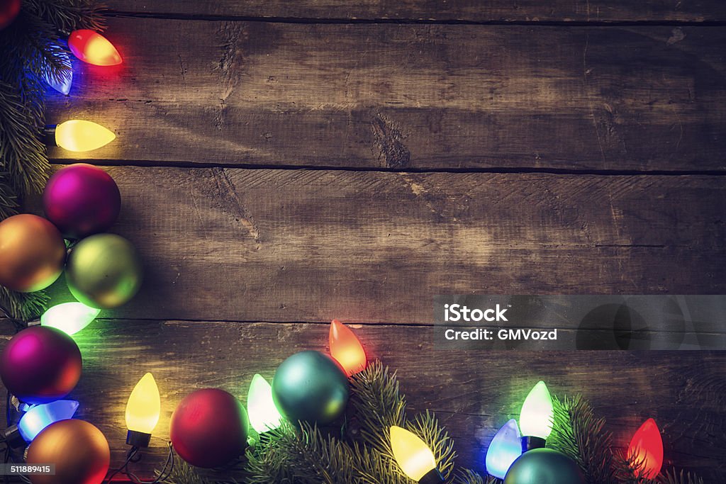 Christmas Decoration with Ornaments and Holiday Lights Backgrounds Stock Photo