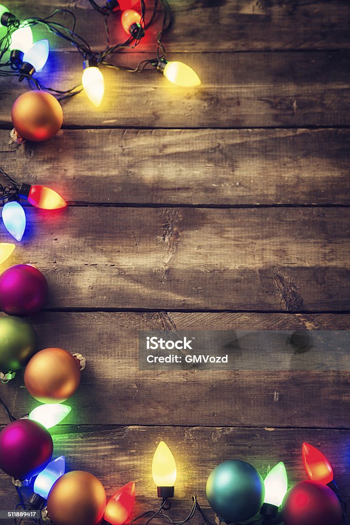 Christmas Decoration with Ornaments and Holiday Lights Christmas Lights Stock Photo