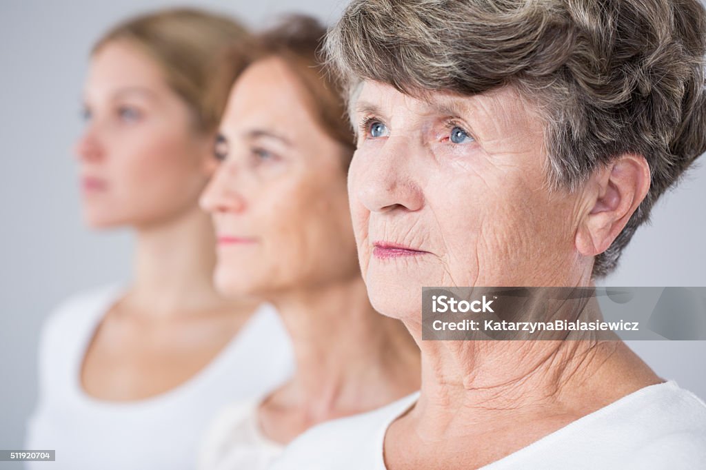 Picture presenting aging process Picture presenting three beauty women - aging process Multi-Generation Family Stock Photo