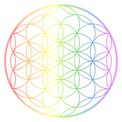 Flower of life, buddhism chakra illustrationFlower of life, buddhism chakra illustration, rainbow gradient overlay