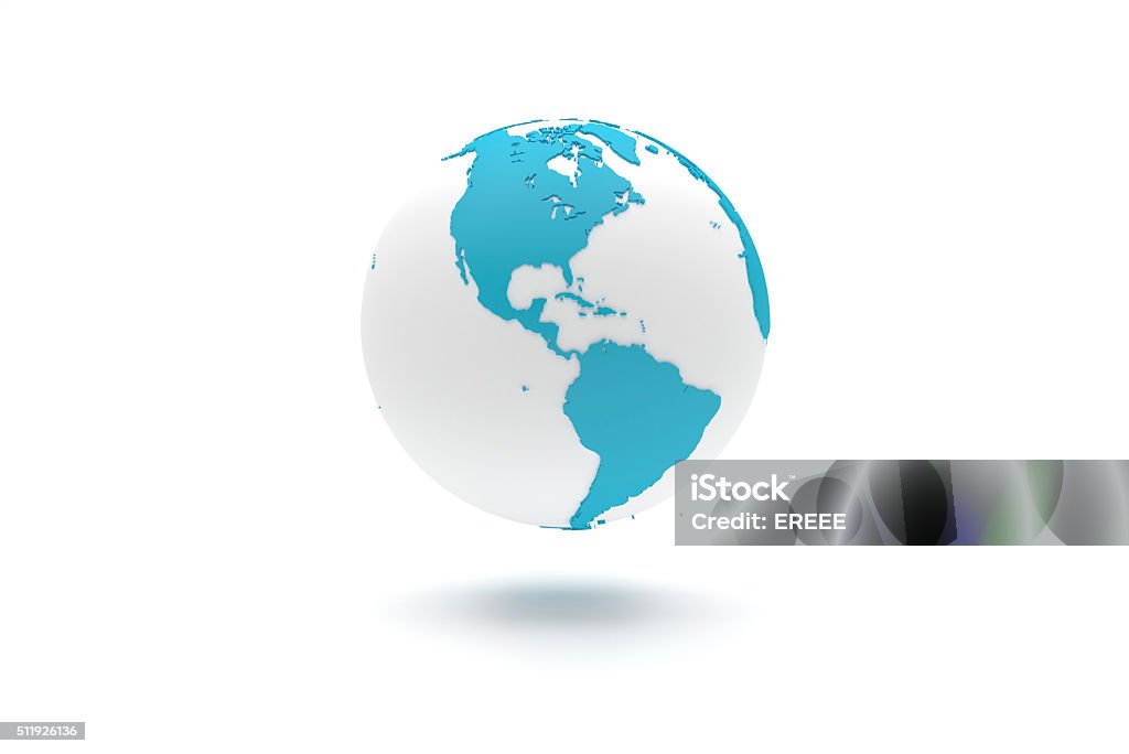 Highly detailed 3D planet Earth globe, The Americas Highly detailed 3D planet Earth globe with blue continents in relief and white oceans, centered in America Globe - Navigational Equipment Stock Photo