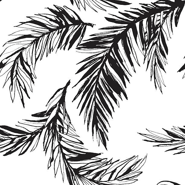 illustrations, cliparts, dessins animés et icônes de fleuri tropical jungle motif uniforme fond avec palmiers - backgrounds black seamless textured