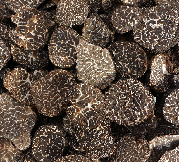 sliced black truffes stock photo