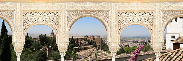 Arches in Islamic (Moorish)  style and  Alhambra, Granada, Spain Alhambra, Granada, Spain - August 26, 2014: Arches in Islamic (Moorish)  style and  Alhambra, Granada, Spain australian rugby championship stock pictures, royalty-free photos & images