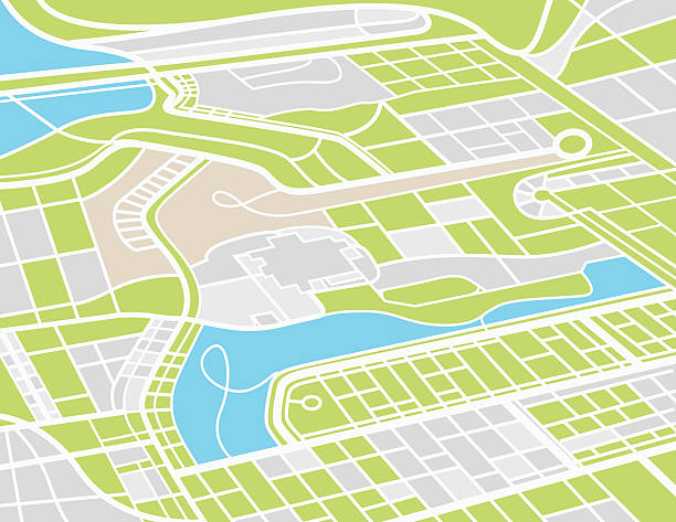 Aerial City Map Aerial City Map from above. Lots of streets, waterways and residential areas. city map illustrations stock illustrations