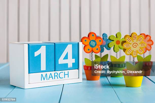 March 14th Image Of March 14 Wooden Color Calendar With Stock Photo - Download Image Now