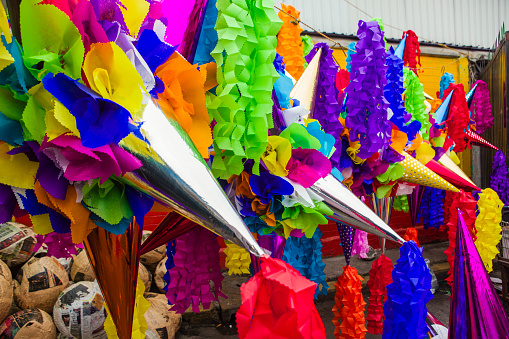 Pinatas in a market, Mexico