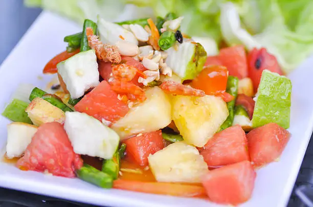 fruit and vegetable salad dish , , spicy fruit salad dish