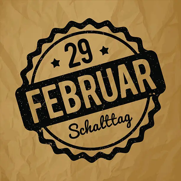 Vector illustration of Schalttag 29 Februar Stempel German black on a brown background.