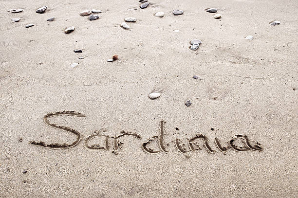 istock Sardinia written in sand on the beach 511934778
