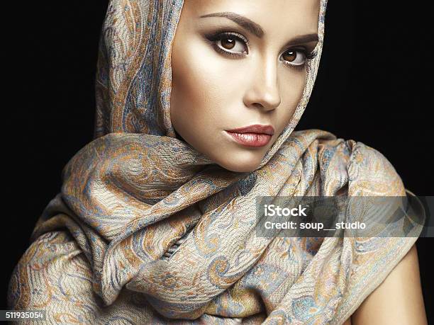 Beautiful Lady Wrapped In A Shawl Stock Photo - Download Image Now - Arabia, Fashion Model, Women