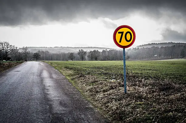 Photo of Speed limit sign on the Swedish countryside