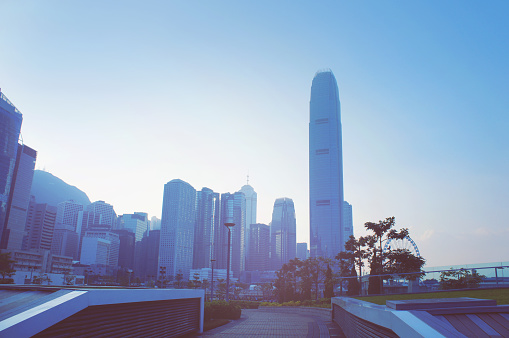 Futuristic city Hong Kong, view from Tamar park