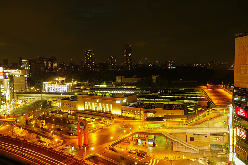 Tokyo, JAPAN - August 16, 2015: High angle view of evening at Ueno station