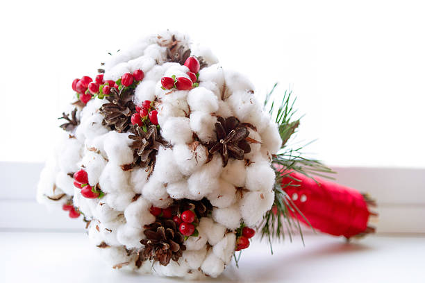 cotton and cone bouquet stock photo