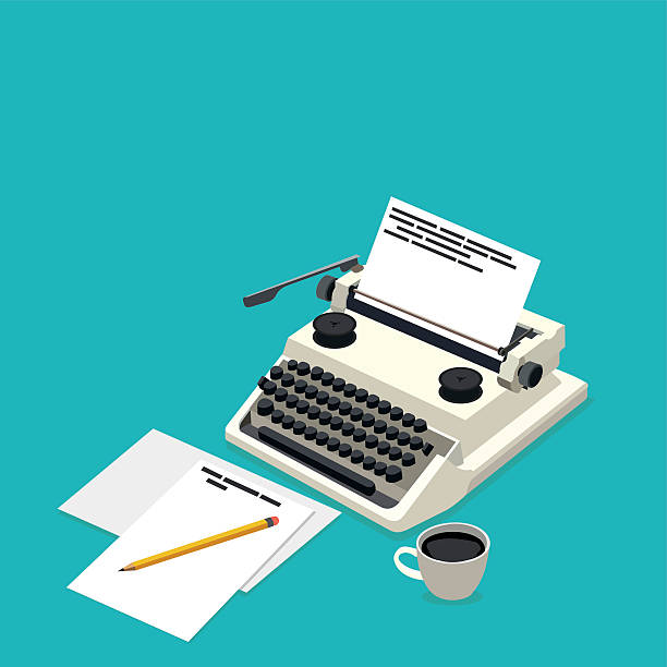ilustraciones, imágenes clip art, dibujos animados e iconos de stock de isométricos lugar de trabajo escritor - typewriter writing newspaper author