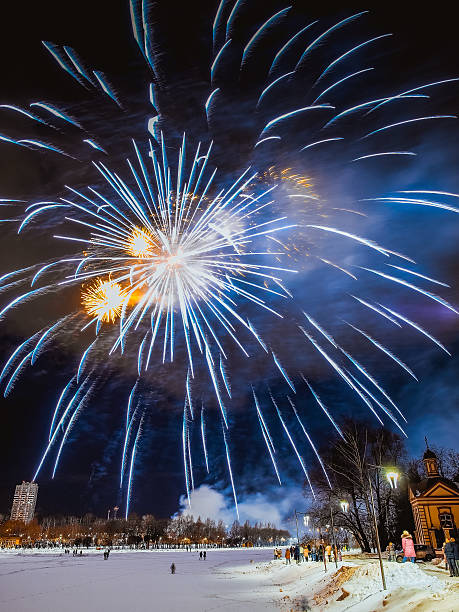 istock Amazing fireworks over Moscow winter night 511942412