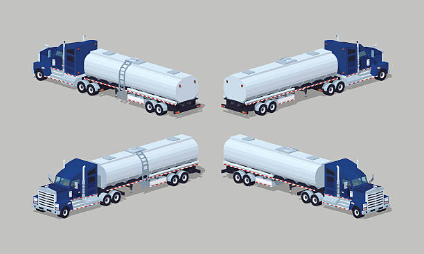 다크 블루 대형 판매차 실버 탱크 트레일러 - semi truck fuel tanker truck diesel stock illustrations