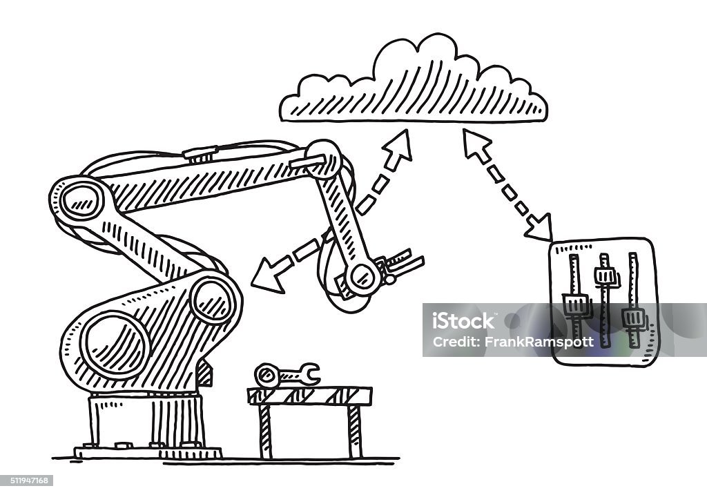 Controlling Technology Drawing Remote Control Cloud Technology For Industry Robots Drawing Stock ...