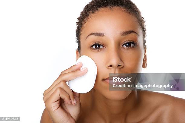 Beautiful Black Woman Removing Make Up Stock Photo - Download Image Now - African Ethnicity, White Background, Women