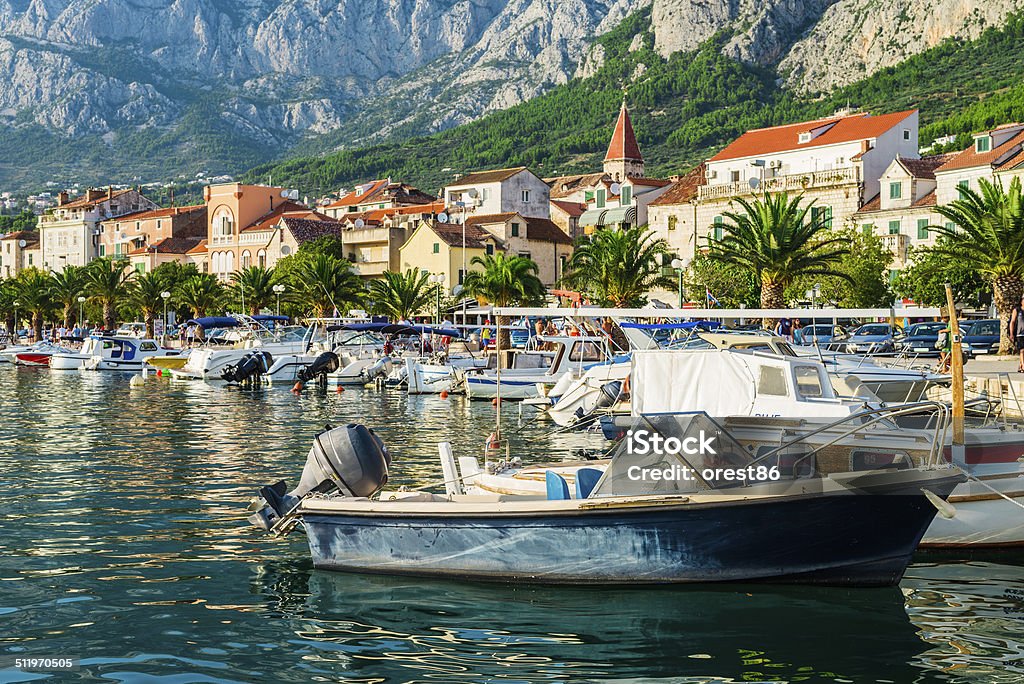 Croatian harbor Croatian harbor with boats, ships and mountains Adriatic Sea Stock Photo