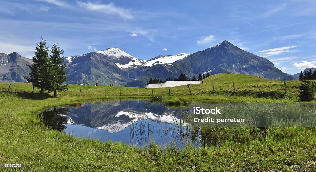 Spitzhorn and pond Spitzhorn and pond, scene near Gstaad. Gstaad Stock Photo