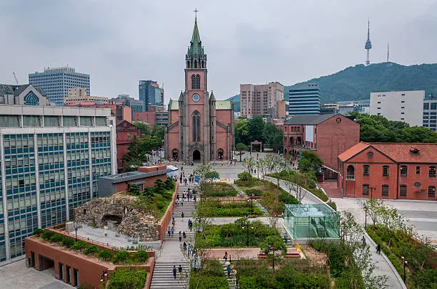 Myeongdong Cathedral is a prominent Roman Catholic church in the Myeongdong district of Seoul, South Korea, and the seat of the Archbishop of Seoul.