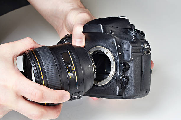 Photographer with big lens and digital SLR camera