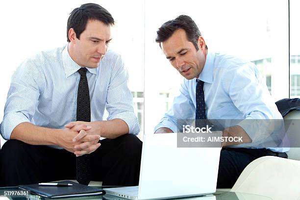 Business Partners Working On Laptop Stock Photo - Download Image Now - 30-39 Years, 40-49 Years, Adult