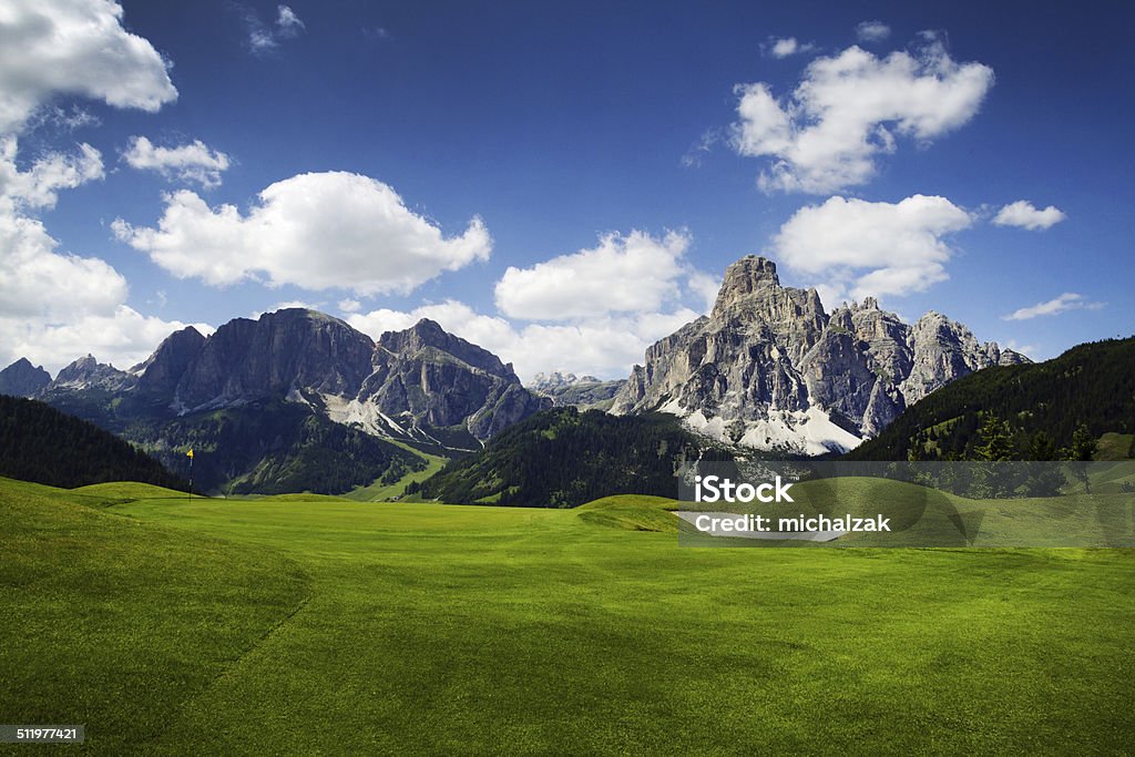 Golf course in the Italian Dolomites Beautiful golf course in the mountains with spectacular views Golf Stock Photo