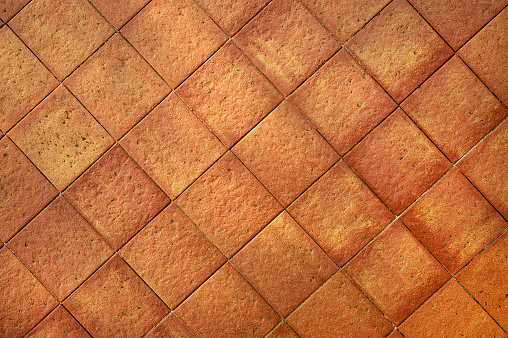 Looking down on a tiled floor in a mall