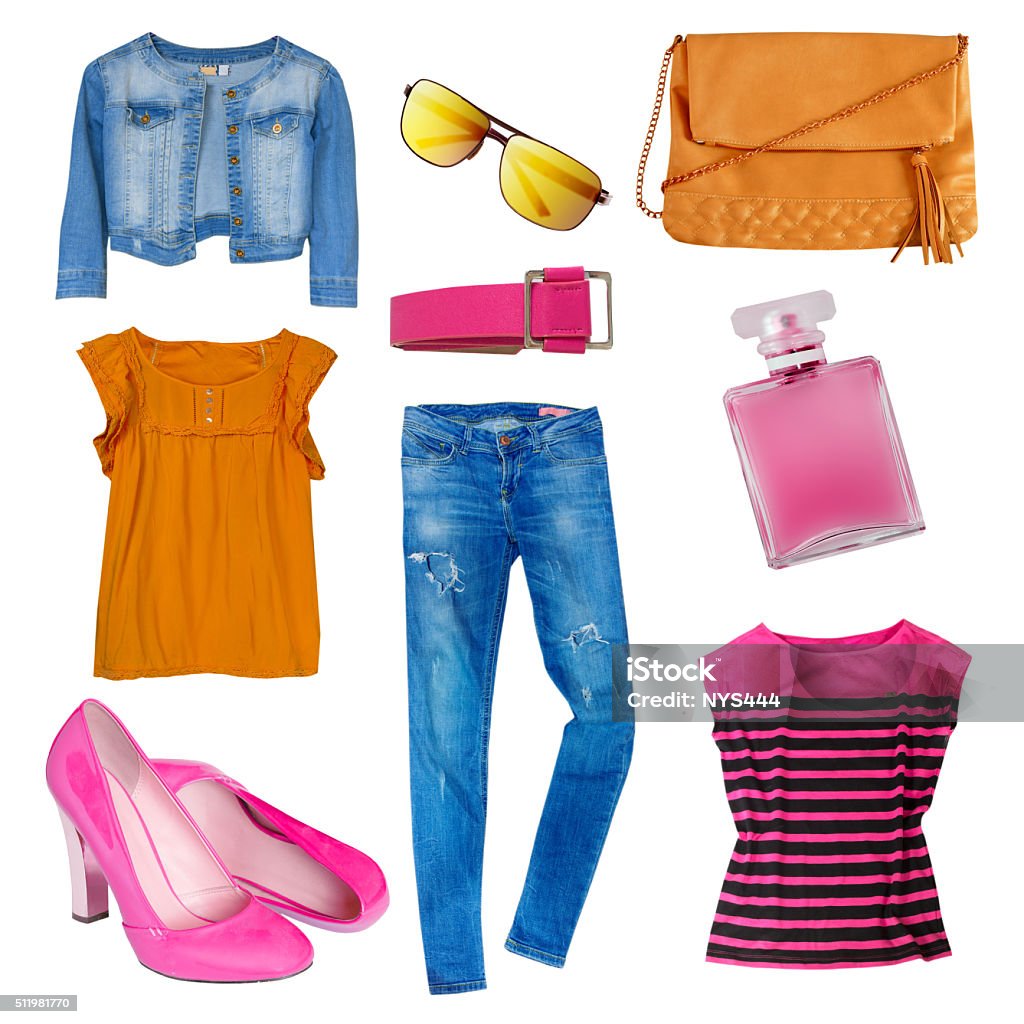 Female Set Collage Womans Modern Clothes Isolated Stock Photo ...