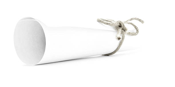 istock White paper scroll tied with rope, one natural node isolated 511987852